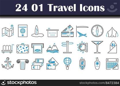 01 Travel Icon Set. Editable Bold Outline With Color Fill Design. Vector Illustration.