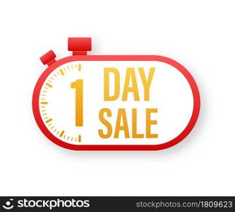 1 Day to go. Countdown timer. Clock icon. Time icon. Count time sale. Vector stock illustration. Button with 1 day sale for web site design. Vector stock illustration.