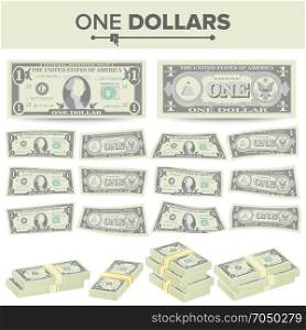 1 Dollar Banknote Vector. Cartoon US Currency. Two Sides Of One American Money Bill Isolated Illustration. Cash Symbol 1 Dollar Stacks. 1 Dollar Banknote Vector. Cartoon US Currency. Two Sides Of One American Money Bill Isolated Illustration.