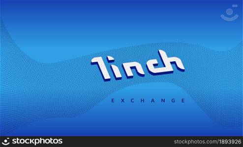 1 inch cryptocurrency stock exchange name on background with wave from dots. Crypto stock market banner for news and media. Vector EPS10.