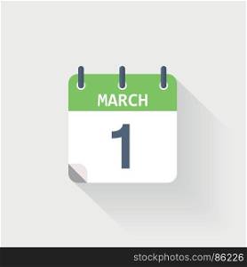 1 march calendar icon on. 1 march calendar icon on grey background