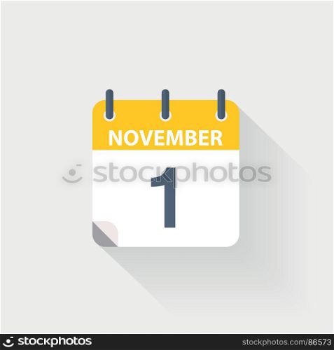 1 november calendar icon. 1 november calendar icon on grey background
