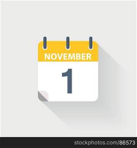 1 november calendar icon. 1 november calendar icon on grey background
