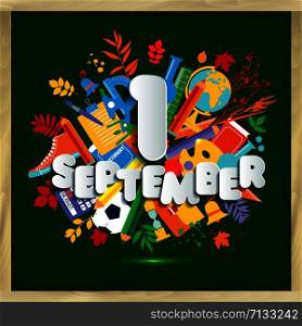 1 September Day of knowledge. Education vector bright illustration.. 1 September Day of knowledge. Education vector illustration.
