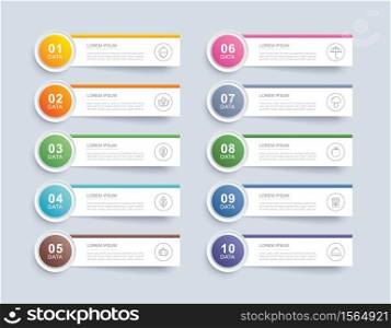 10 data infographics tab paper index template. Vector illustration abstract background. Can be used for workflow layout, business step, banner, web design.