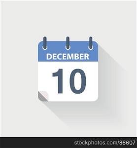 10 december calendar icon. 10 december calendar icon on grey background