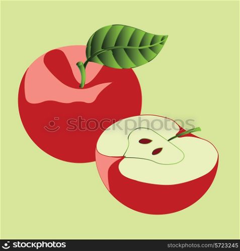 10 EPS Two red apples on a green background