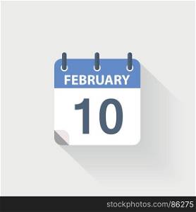 10 february calendar icon. 10 february calendar icon on grey background