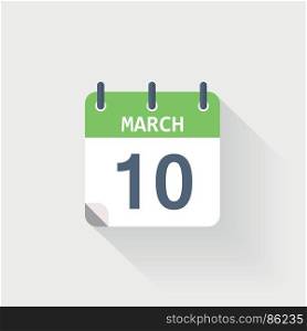10 march calendar icon. 10 march calendar icon on grey background