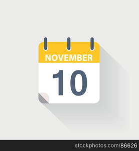 10 november calendar icon. 10 november calendar icon on grey background