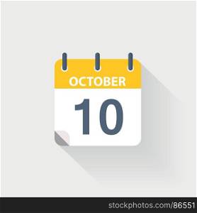10 october calendar icon. 10 october calendar icon on grey background