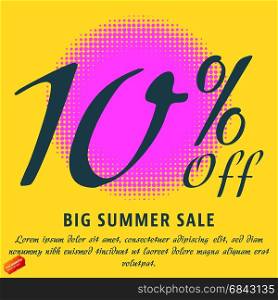 10% Off - big summer sale template. Colorful promotional banner or poster design. Vector Illustration.. Summer sale template