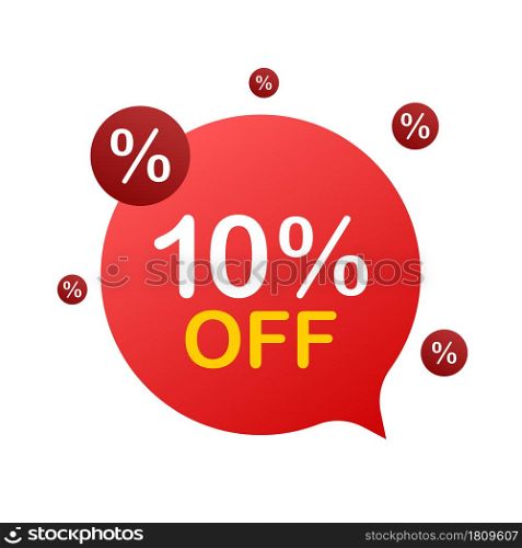 10 percent OFF Sale Discount Banner. Discount offer price tag. 10 percent discount promotion flat icon with long shadow. Vector illustration. 10 percent OFF Sale Discount Banner. Discount offer price tag. 10 percent discount promotion flat icon with long shadow. Vector illustration.