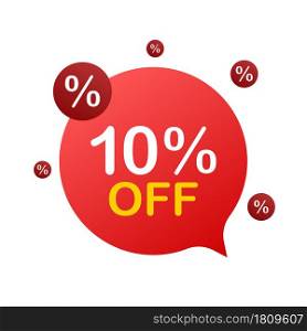 10 percent OFF Sale Discount Banner. Discount offer price tag. 10 percent discount promotion flat icon with long shadow. Vector illustration. 10 percent OFF Sale Discount Banner. Discount offer price tag. 10 percent discount promotion flat icon with long shadow. Vector illustration.