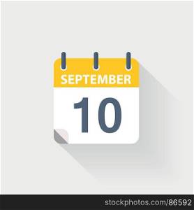 10 september calendar icon. 10 september calendar icon on grey background