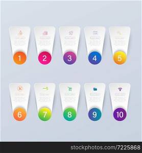 10 step chart origami paper color in Vector info-graphic template for diagram presentation chart and business concept with 10 element options