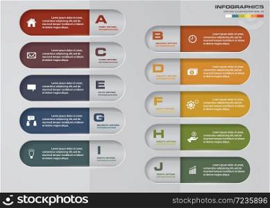 10 steps infographics chart design element. For data presentation.