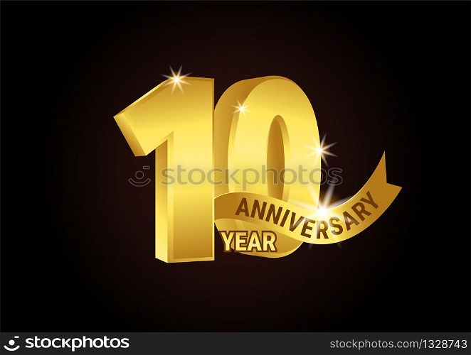 10 years anniversary celebration design with thin number shape golden color for special celebration event
