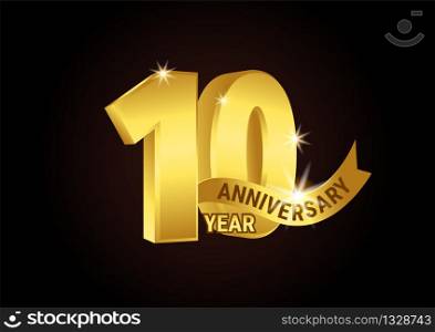 10 years anniversary celebration design with thin number shape golden color for special celebration event