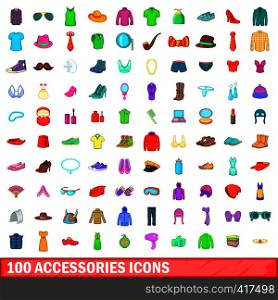 100 accessories icons set in cartoon style for any design vector illustration. 100 accessories icons set, cartoon style