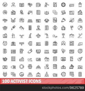 100 activist icons set. Outline illustration of 100 activist icons vector set isolated on white background. 100 activist icons set, outline style