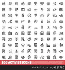 100 activist icons set. Outline illustration of 100 activist icons vector set isolated on white background. 100 activist icons set, outline style