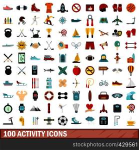 100 activity icons set in flat style for any design vector illustration. 100 activity icons set, flat style
