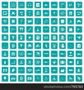 100 activity icons set in grunge style blue color isolated on white background vector illustration. 100 activity icons set grunge blue