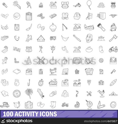 100 activity icons set in outline style for any design vector illustration. 100 activity icons set, outline style