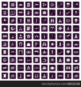 100 adult games icons set in grunge style purple color isolated on white background vector illustration. 100 adult games icons set grunge purple