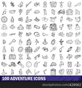 100 adventure icons set in outline style for any design vector illustration. 100 adventure icons set, outline style