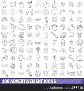 100 advertisement icons set in outline style for any design vector illustration. 100 advertisement icons set, outline style