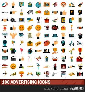 100 advertising icons set in flat style for any design vector illustration. 100 advertising icons set, flat style