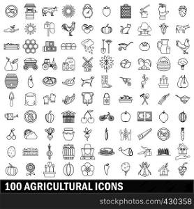100 agricultural icons set in outline style for any design vector illustration. 100 agricultural icons set, outline style