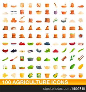 100 agriculture icons set. Cartoon illustration of 100 agriculture icons vector set isolated on white background. 100 agriculture icons set, cartoon style