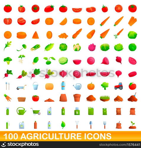 100 agriculture icons set. Cartoon illustration of 100 agriculture icons vector set isolated on white background. 100 agriculture icons set, cartoon style