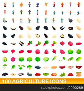 100 agriculture icons set. Cartoon illustration of 100 agriculture icons vector set isolated on white background. 100 agriculture icons set, cartoon style