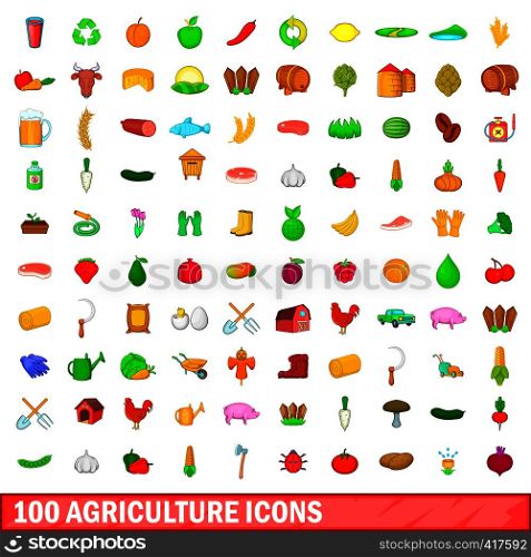 100 agriculture icons set in cartoon style for any design vector illustration. 100 agriculture icons set, cartoon style