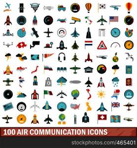100 air communication icons set in flat style for any design vector illustration. 100 air communication icons set, flat style