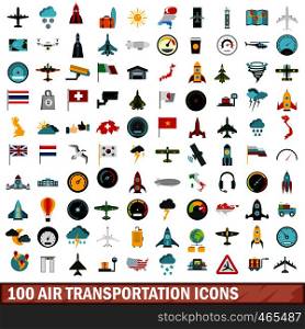 100 air transportation icons set in flat style for any design vector illustration. 100 air transportation icons set, flat style
