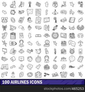 100 airlines icons set in outline style for any design vector illustration. 100 airlines icons set, outline style