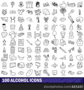 100 alcohol icons set in outline style for any design vector illustration. 100 alcohol icons set, outline style