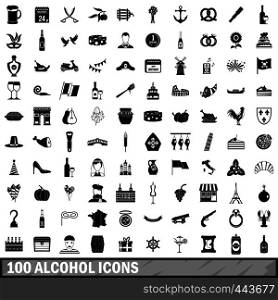 100 alcohol icons set in simple style for any design vector illustration. 100 alcohol icons set, simple style
