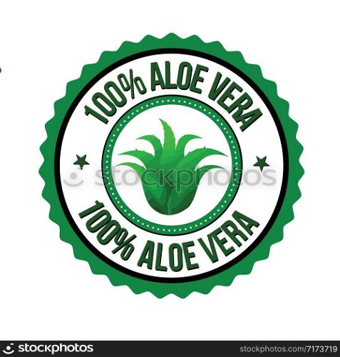 100% aloe vera label or sticker on white background, vector illustration