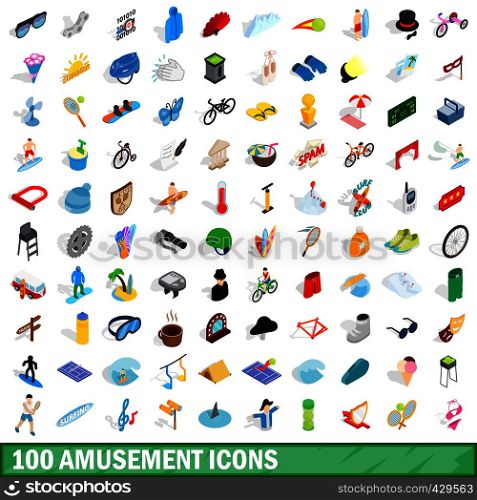 100 amusement icons set in isometric 3d style for any design vector illustration. 100 amusement icons set, isometric 3d style