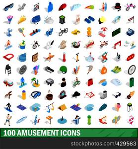 100 amusement icons set in isometric 3d style for any design vector illustration. 100 amusement icons set, isometric 3d style
