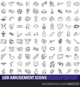 100 amusement icons set in outline style for any design vector illustration. 100 amusement icons set, outline style