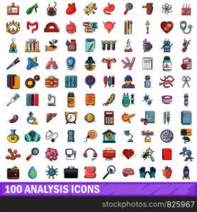 100 analysis icons set in cartoon style for any design vector illustration. 100 analysis icons set, cartoon style