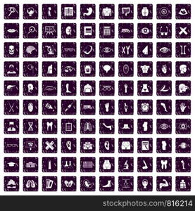 100 anatomy icons set in grunge style purple color isolated on white background vector illustration. 100 anatomy icons set grunge purple