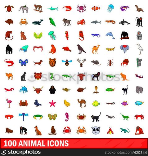 100 animal icons set in cartoon style for any design vector illustration. 100 animal icons set, cartoon style